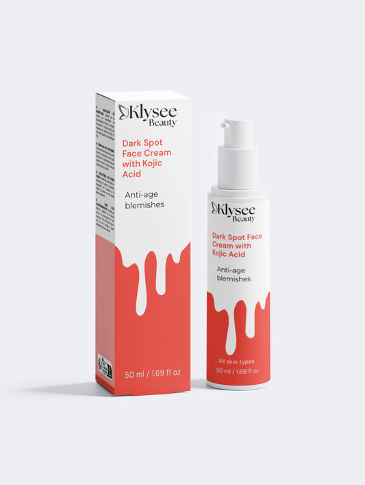 A professional shot of the Klysee Dark Spot Correcting Face Cream in its white packaging, highlighting its specialized formula for hyperpigmentation and mature skin.