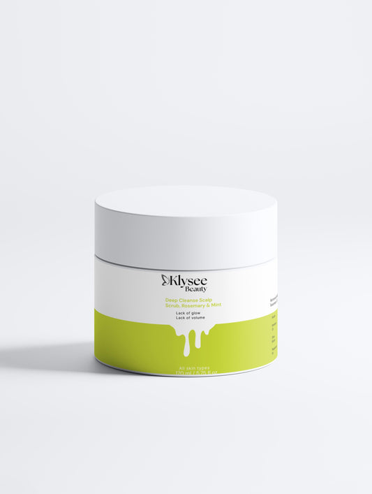 Klysee beauty product jar with white lid and green base on a white background