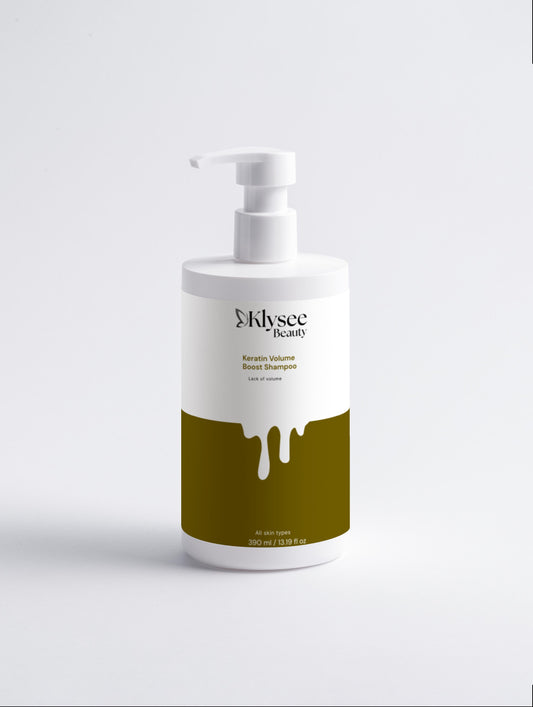 Klysec beauty hair product bottle with white pump on a light gray background