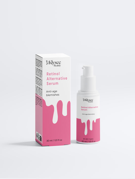 A professional shot of the Klysee Retinol Alternative Serum in a clean white dropper bottle, showcasing its premium botanical-based anti-aging formula.