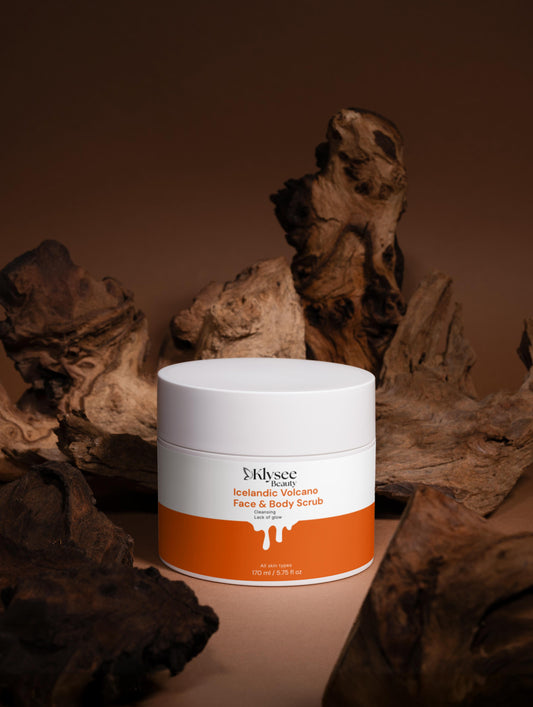 White container with orange label on a brown background