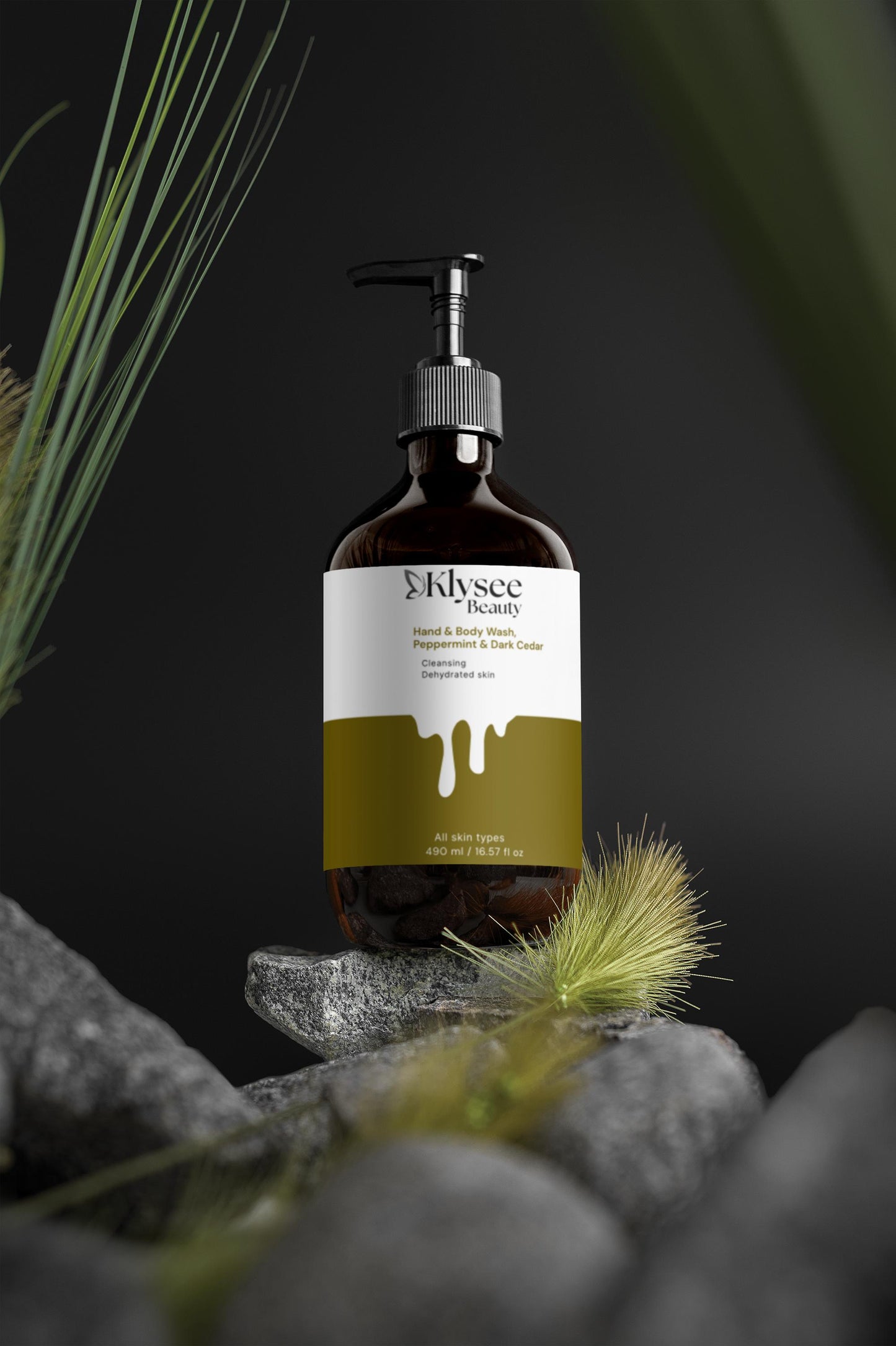 Skypee Beauty bottle on a dark background with plants