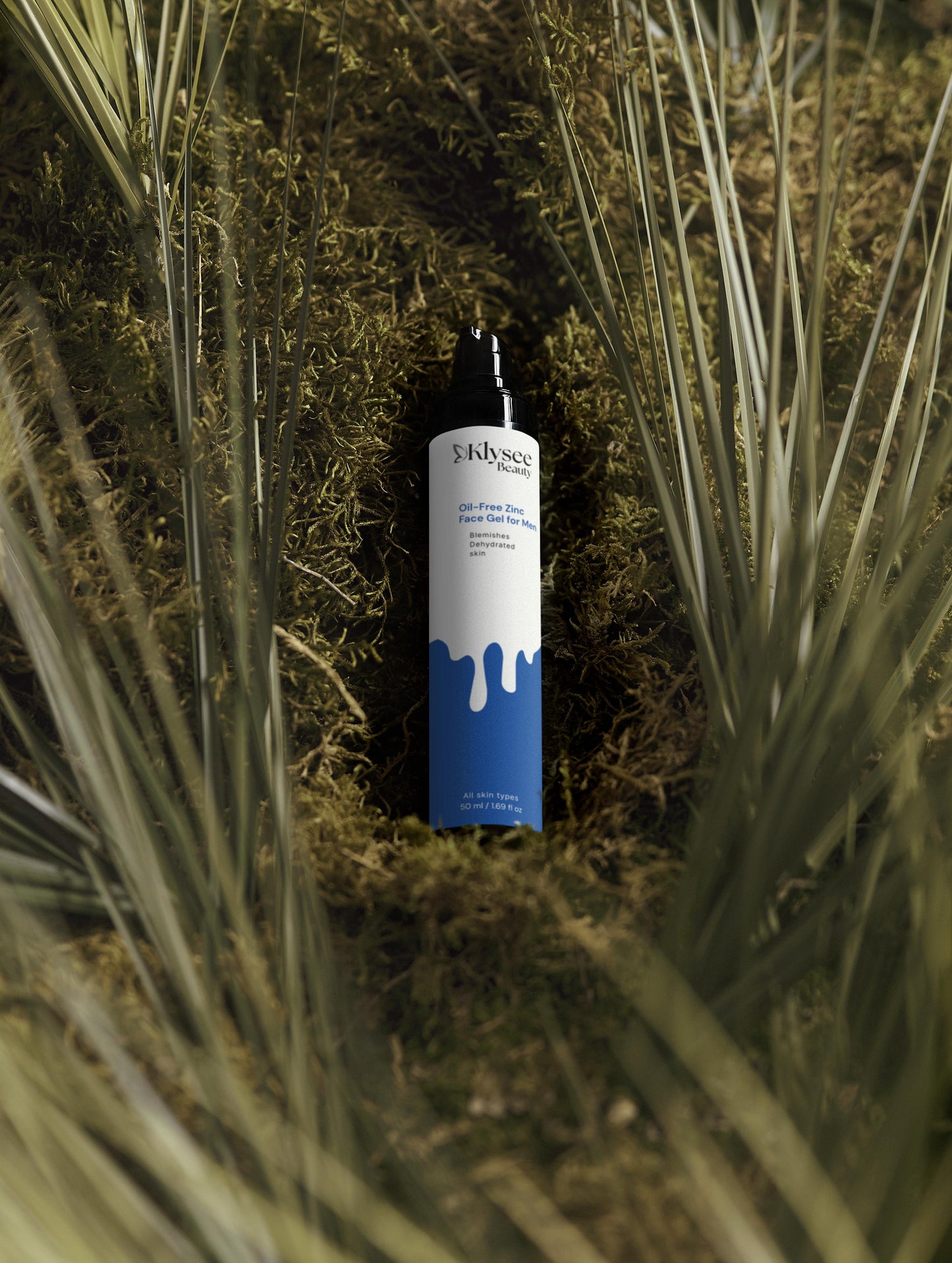 A close-up of clear, fresh, and youthful-looking skin on a man's face after using collagen-supporting zinc gel.