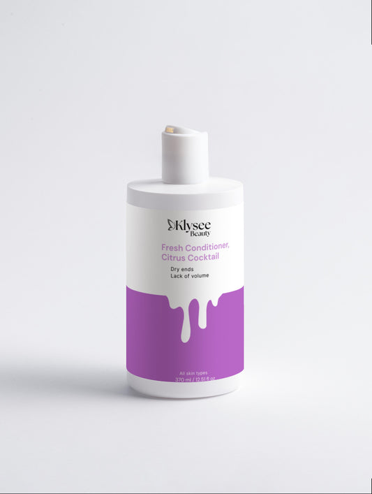 A 370ml bottle of Klysee Fresh Conditioner Citrus Cocktail, highlighting its lightweight formula for dry ends and volume.