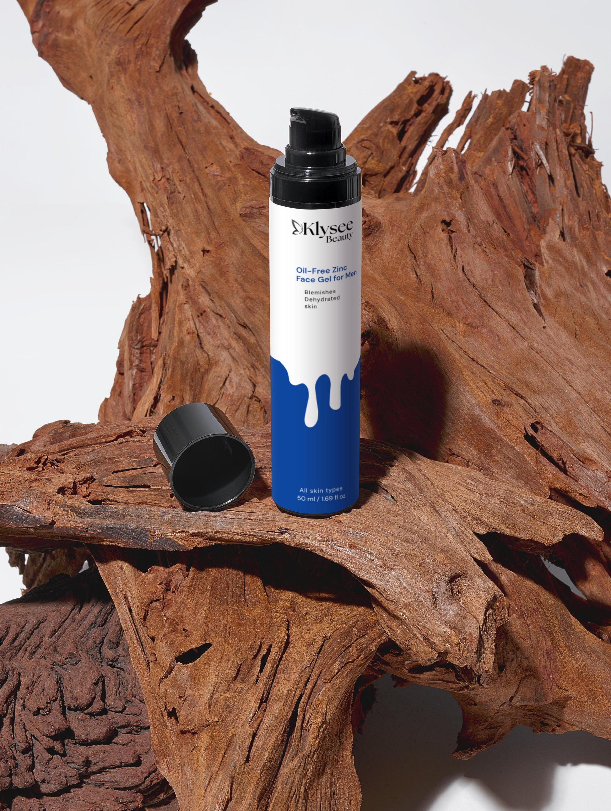 The Zinc Face Gel displayed alongside Klysee Softening Beard Oil and 2-in-1 Hair and Body Wash for a complete routine.